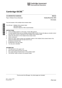 IGCSE Co-ordinated Sciences Exam Paper 0654/22