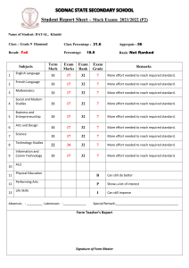 Student Report Sheet - Mock Exams