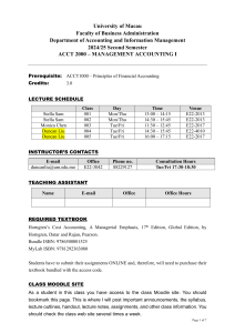 ACCT 2000 Management Accounting I Syllabus - University of Macau