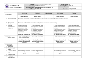 Grade 9 TLE-ICT Daily Lesson Log: Computer Servicing