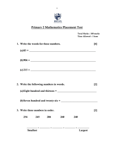 Primary 2 Math Placement Test - Basic Skills