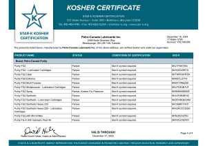 Certifikata Kosher Star-K për Lubrifikantët Petro-Canada