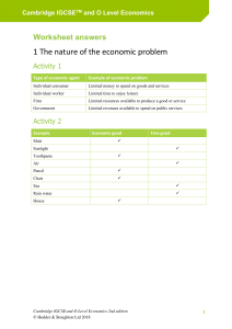 Economics Worksheet Answers: Economic Problem