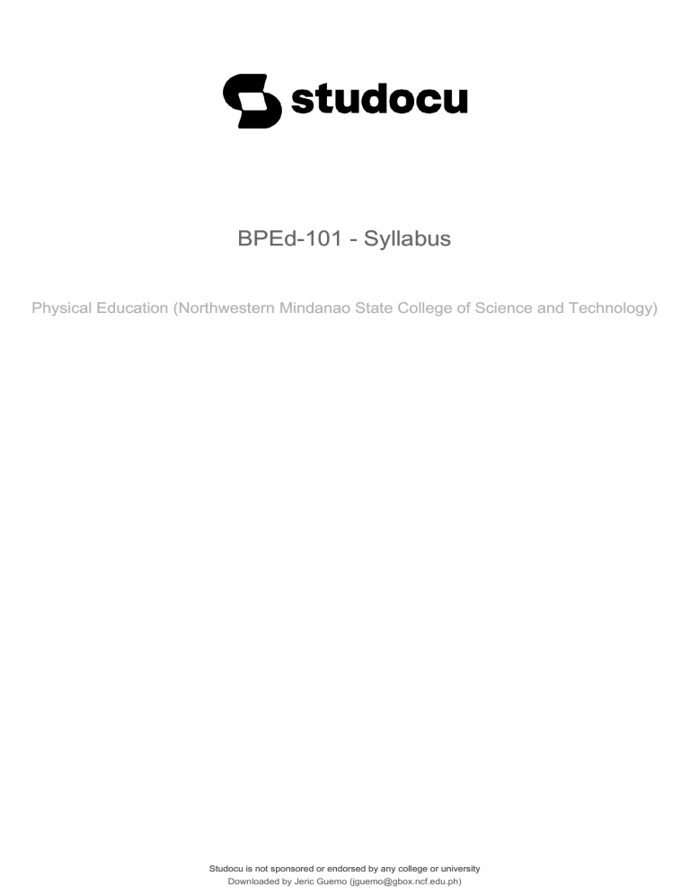 BPEd 101 Syllabus: Philosophy of Physical Education