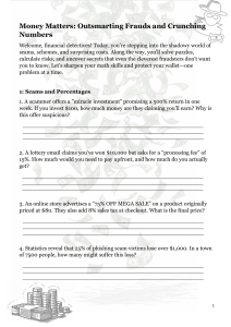 Financial Literacy: Scams & Number Crunching Worksheet