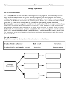 Symbiosis Worksheet: Mutualism, Commensalism, Parasitism