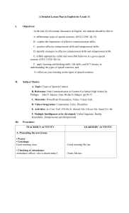 Grade 11 English Lesson Plan: Speech Contexts