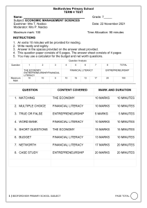 Grade 7 EMS Test: Economy, Entrepreneurship, Finance