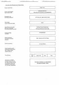 CHMT 1000 Exam: Process & Materials Engineering, Wits