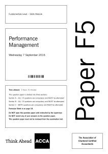 ACCA F5 Performance Management Exam Paper