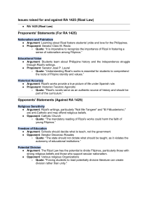 RA 1425 (Rizal Law): Arguments For and Against