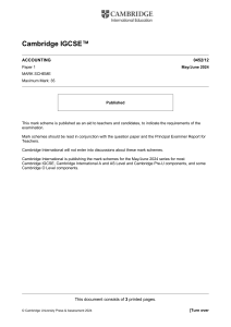 IGCSE Accounting 0452/12 Mark Scheme May/June 2024