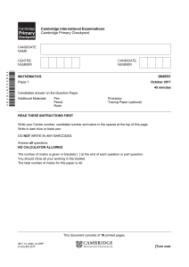 Cambridge Primary Checkpoint Math Exam Paper 2017