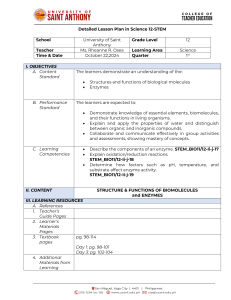 Science 12 Lesson Plan: Biomolecules & Enzymes