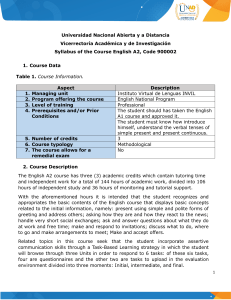 English A2 Course Syllabus - UNAD