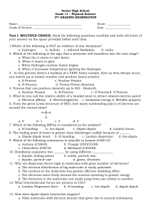 Grade 11 Physical Science Exam - 3rd Grading