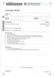 Cambridge IGCSE Mathematics Exam Paper (Non-Calculator)