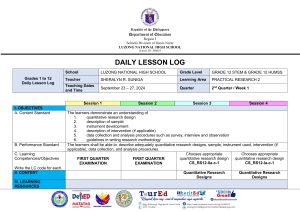 Practical Research 2: Quantitative Research Designs Lesson Log