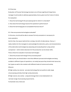 Process Technology Evaluation: Criteria & Dimensions