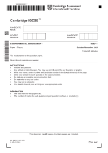 Cambridge IGCSE Environmental Management Paper 1 (2024)