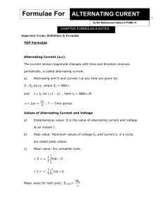 Alternating Current Formulas & Notes - Physics