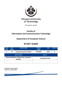 Programming (Extended) I Study Guide - Computer Science