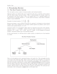 Precalculus Review: Real Numbers & Set Theory