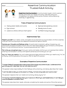 Assertive Communication Activity: Practice with Trusted Adult