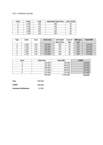 LCNRV Inventory Valuation Problem-Solving Test