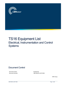 TS16 Equipment List: Electrical, Instrumentation & Control