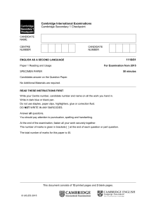 ESL Exam Paper: Cambridge Secondary 1 Checkpoint