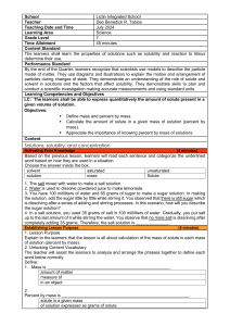 Grade 7 Science: Solutions & Concentration Lesson Plan