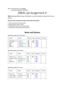 DBMS Lab: Attributes, Insert & Update Commands