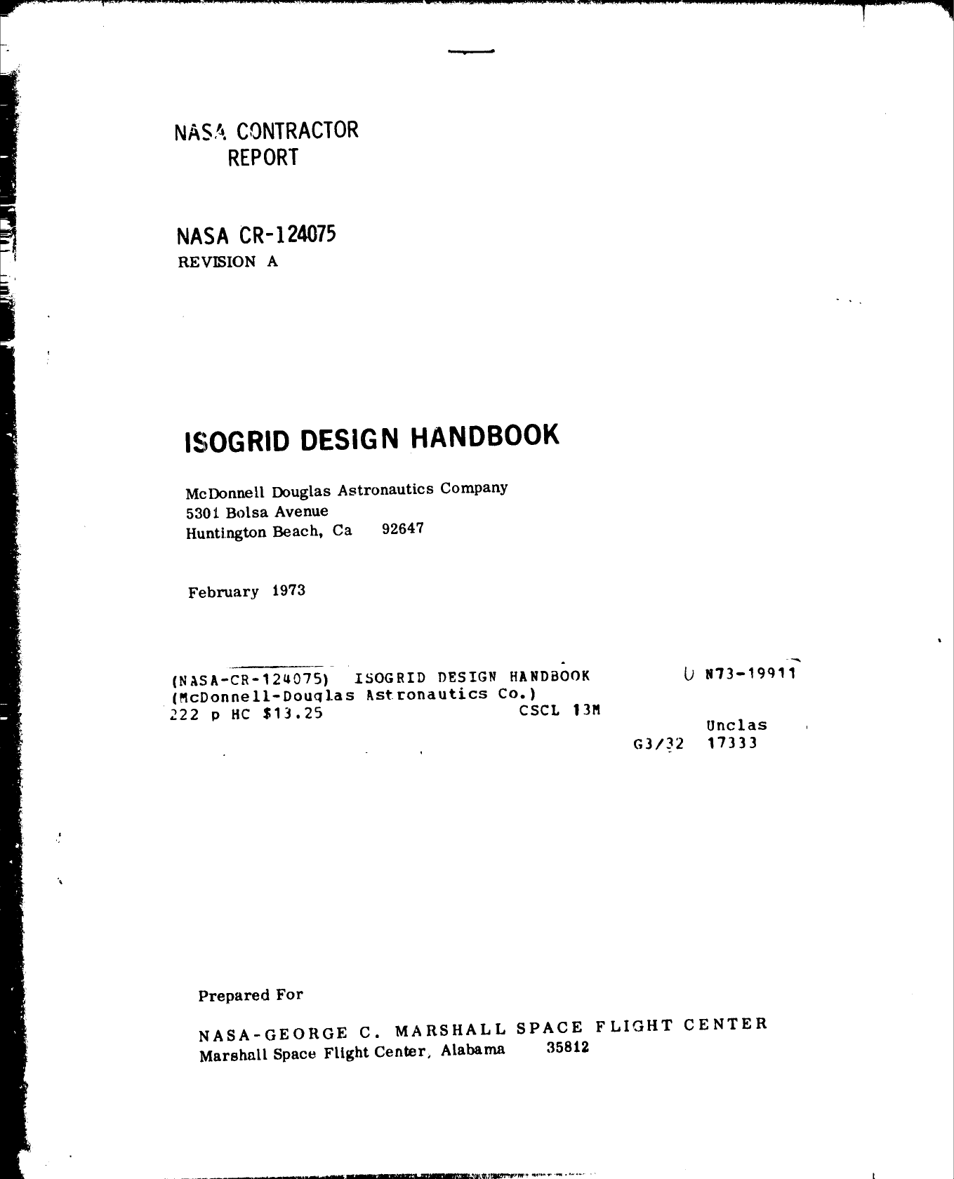 Isogrid Design Handbook - NASA CR-124075