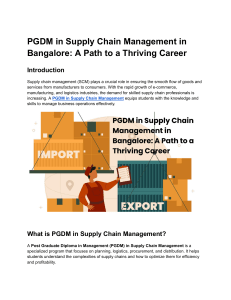 PGDM in Supply Chain Management in Bangalore: Career Path