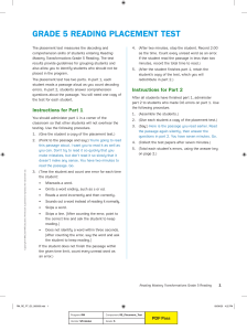 Grade 5 Reading Placement Test - Decoding & Comprehension