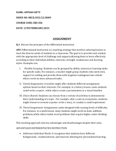 Differentiated Instruction & Curriculum Adoption Assignment