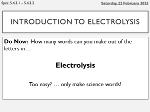 Electrolysis Introduction: Worksheet & Activities