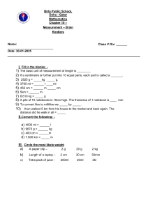 Measurement Worksheet for Class V - Math Brain Kindlers