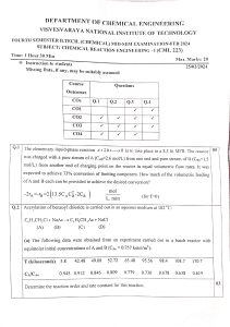 Chemical Reaction Engineering Exam - College Level