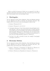 Martingales & Brownian Motion Theorems for Exam Prep