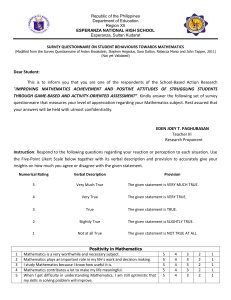 Student Math Behavior Survey Questionnaire