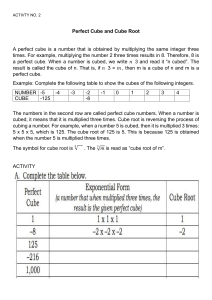 Perfect Cubes and Cube Roots Worksheet