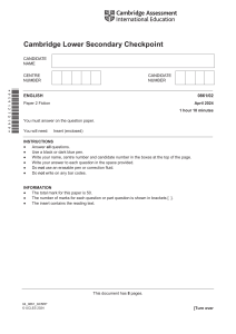 Cambridge Checkpoint English Exam: Fiction Paper