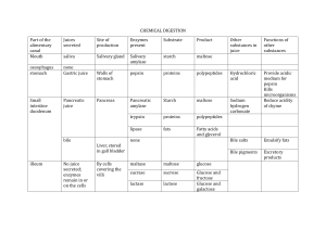 Chemical Digestion Table: Enzymes, Substrates, Products