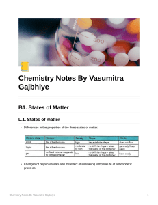 Chemistry Notes: States of Matter, Atomic Structure, Bonding