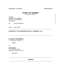 Coopersmith v. Air Canada: Court Judgment