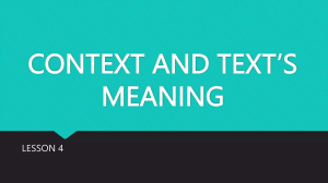 Context and Text Meaning: Understanding Language