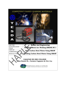 SMAW NC I: Welding Carbon Steel Plates - Learning Material
