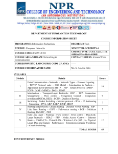 Computer Networks Course Information Sheet